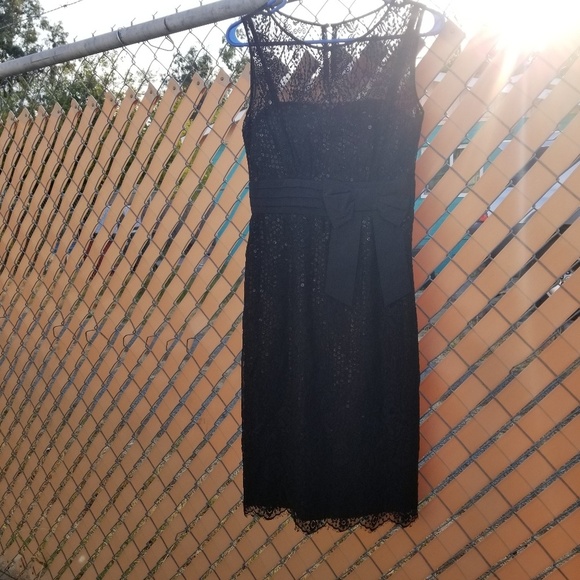 Tahari Black Lace Sequin Bow Cocktail Dress Sz 2